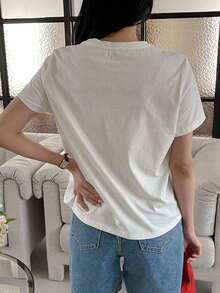 SimpieAndVersatileDesign Camiseta de manga corta con estampado de corazón para mujer, Día de San ValentínCottonT-Shirt - Blanco - Ver 3