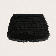 ICON Ladies' Multi-Layer Frill Hem Low-Rise Y2K Concert Going Out White Ruffle Shorts - Negro - Ver 3