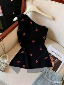 Camiseta asimétrica con estampado de cerezas para mujer, de gran en primavera/verano - Multicolor 9 - Ver 2