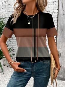 Camiseta holgada de manga corta con cuello redondo y gráfico de corazón minimalista casual para mujer, adecuada para primavera/verano, Día de San Valentín, Carnaval - Camiseta gráfica linda con diseño de corazón, casual - Multicolor 5 - Ver 4