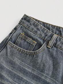 Girlism Pantalones vaqueros anchos y holgados estilo vintage Y2K, pantalones de mezclilla de pierna ancha, ropa de calle Harajuku , estilo retro de los años 2000, para adolescentes, primavera y vuelta al colegio - Azul lavado medio - Ver 4