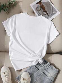 Camiseta casual holgada para mujer con un diseño divertido, con patrones de tomates multicolores y el eslogan "tomate".Suitable for spring, summer and autumnmaija - Blanco - Ver 4