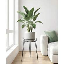 Midcentury Modern Metal Potted Plant Stand 18.7 Inch Tall Flower Pot Holder Large Rustproof Iron Garden Container Heavy Duty Rack for Planter, Black - 475 cm de alto, color negro. - Ver 5