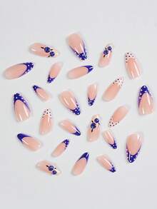 Bộ 24 miếng dán móng tay kiểu Pháp chấm bi xanh nude, hình hạnh nhân, phong cách mùa hè, đầu móng kiểu Pháp màu xanh dương, chấm bi trắng, họa tiết quả việt quất, phong cách nhẹ nhàng và thanh lịch, móng giả hình hạnh nhân, trang trí móng, móng giả chấm bi, thích hợp cho đi làm hàng ngày, văn phòng, hẹn hò, tiệc tùng, đám cưới và các dịp khác. - Nhiều màu - Xem 2