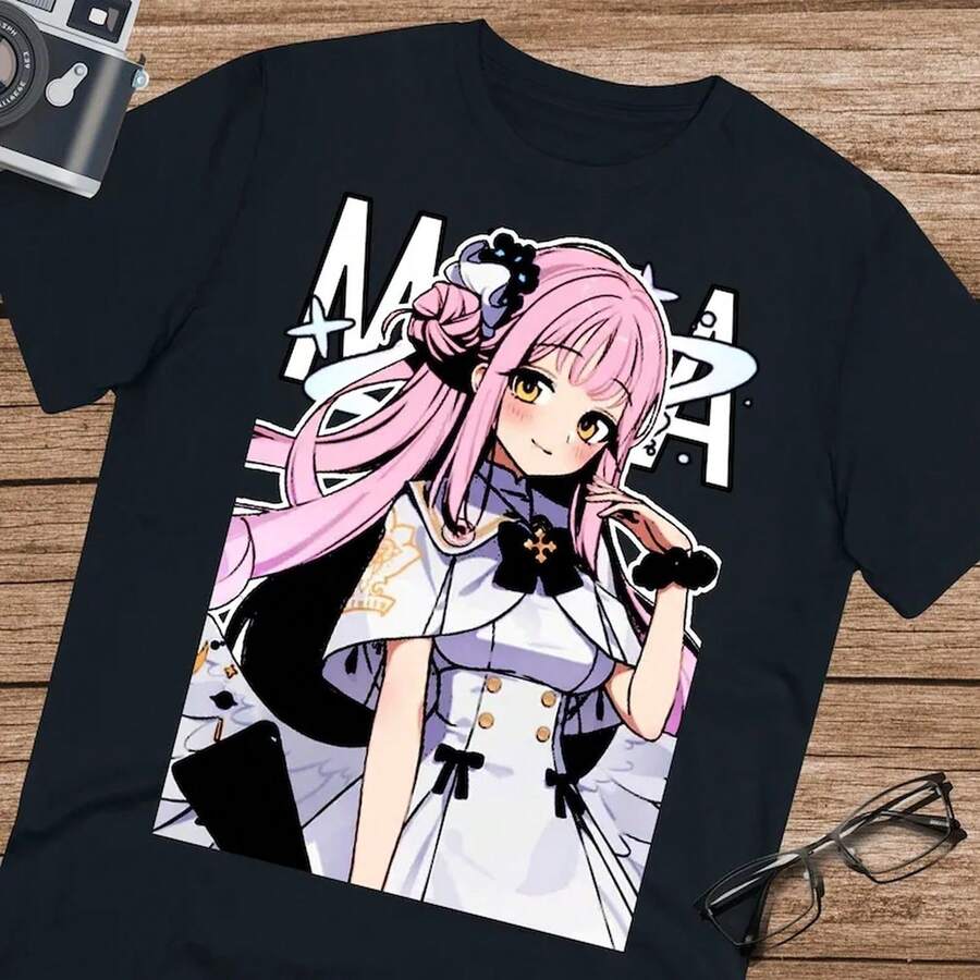 Camiseta Mis1ono Mika Blue Arch, modelo UniS1ex Ultra Cotton T1EE de 220 g, confeccionada en algodón puro de manga corta para hombre y mujer. Su tejido grueso es resistente a las arrugas y no se deforma fácilmente. De estilo sencillo y versátil, es ligera y transpirable, ideal para ir al trabajo, viajar, acampar, ir de compras y para el tiempo libre diario. - Negro - Ver 1