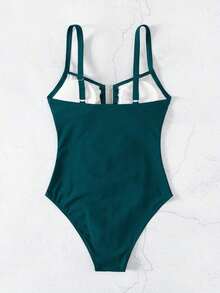 Swim Chiccia Nuevo traje de baño de una pieza elegante de unicolor, exquisito, para mujeres, para playa, natación y spa, temporada primavera/verano 2026 - Agua verde azul - Ver 7