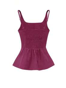 Camiseta de mujer plisada en marrón (con estiramiento en 4 direcciones) - Rosa Fucsia - Ver 2