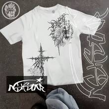Premium 100% Cotton T-Shirt ASHSTAR "GOTHIC CROSS SKULL" - 白色 - 查看 1