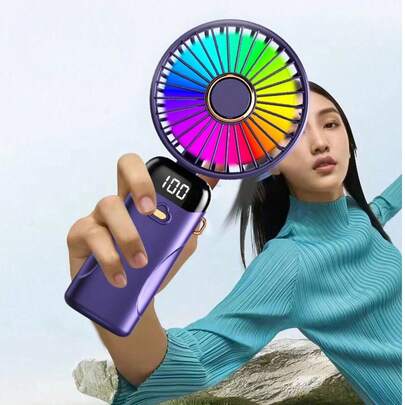 2025新款1200mAh USB充电手持迷你风扇，带数字显示屏，静音运行，适用于办公桌、宿舍、户外，三合一便携式桌面风扇，带90°可折叠底座，女士化妆风扇