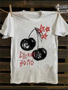 Camiseta de mujer con estampado de la banda de punk rock Cherry Bomb and Stars - 100% algodón, corte holgado, blanca, de manga corta y cuello redondo, con letras icónicas, adecuada para conciertos, fiestas y uso casual (estilo femenino) blusas para dama - Blanco - Ver 1