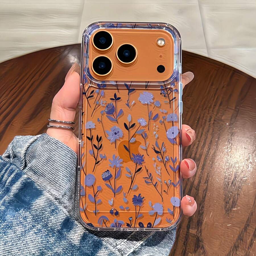 1pc Large Hole Space Shell Straight Edge Lavender Flower Pattern Phone Case, Personalized Fit For IPhone 16 Pro Max, 17/16/15/14 Plus, 13/12/11, Air - Multicolor - View 1