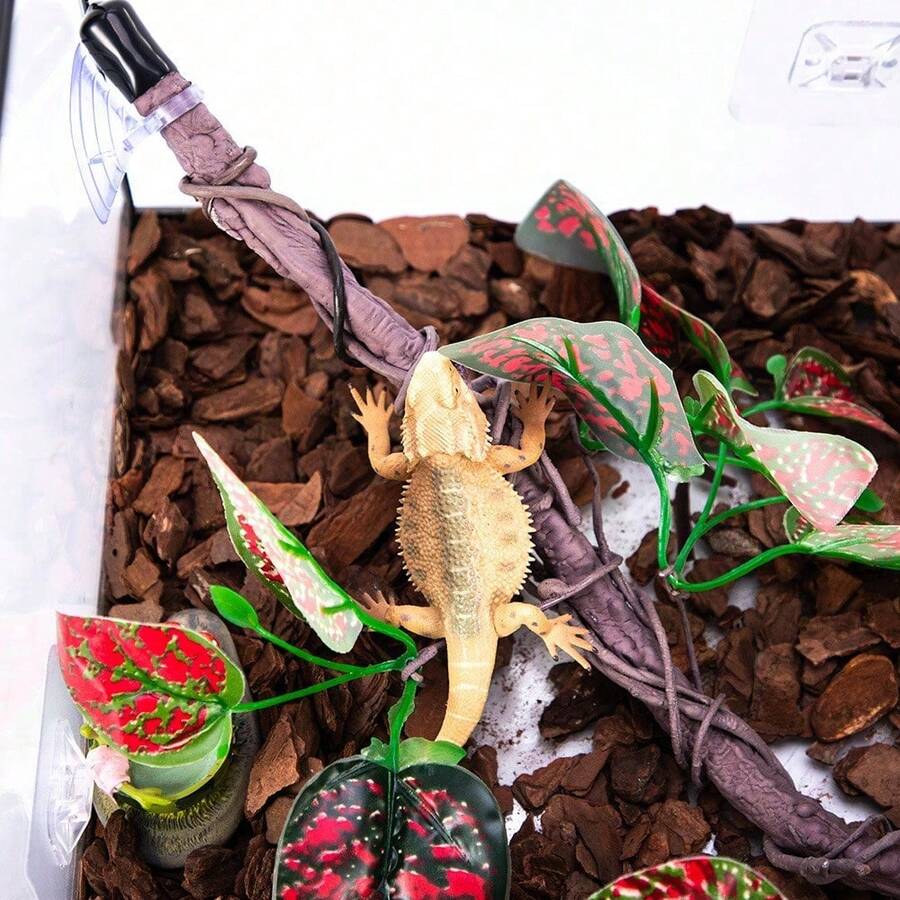 1件/2件装逼真玻璃生态瓶植物装饰，适合两栖动物、蜥蜴和蛇类攀爬。树脂壁虎吸盘墙饰，爬行动物树枝，爬行动物攀爬装饰，适合蛇、蜥蜴、鬃狮蜥和壁虎。