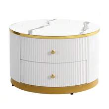 Elegant Set Of 2 Stackable Coffee Tables In White, 60*60*45.5 Cm And 50*50*32 Cm, Round With A Glossy Marble Effect Finish, 2 Drawers, Load Capacity Up To 30 Kg, Combination Of Stackable Coffee Tables. - White - View 9