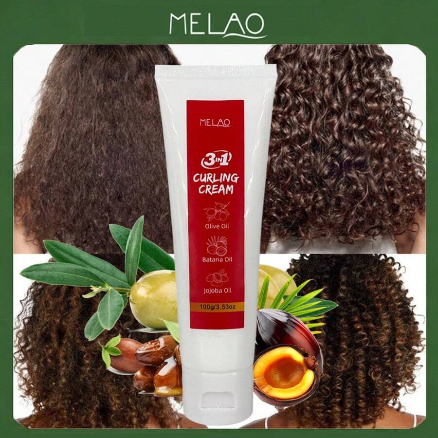 Kem tạo kiểu tóc xoăn 3 trong 1 MELAO với dầu ô liu, dầu babassu và dầu jojoba - 100g, giúp tóc xoăn không bị xơ rối | Tạo kiểu và nuôi dưỡng tóc tự nhiên - Kem - Xem 1