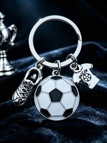 1 pieza Llavero con forma de balón de fútbol de aleación de zinc con gota de aceite, accesorio para entusiastas del deporte para hombres, llavero, regalo para hombres - Plata 1 - Ver 3