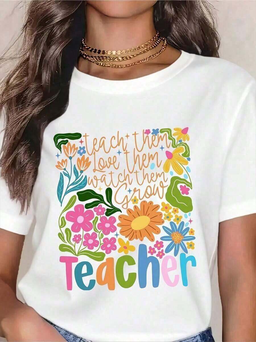 ropa de mujer 2026 Nueva Camiseta Retro de Verano para Mujer, Camiseta Boho Floral para Maestra, Camiseta de Regalo para Maestra, Camiseta para Maestra, Camiseta de Agradecimiento para Maestra, Camiseta Personalizada para Maestra, Sudadera Estilo Minimalista D Drawn, Disponible en Tallas S-XXXL camisas de mujer - Blanco - Ver 1