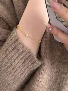 1 chiếc vòng tay mặt dây chuyền hình cỏ ba lá may mắn dành cho nữ, quà tặng bất ngờ dịp lễ tình nhân, quà tặng đính hôn, quà tặng ngày Valentine. - Vàng - Xem 2