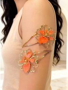 1pc Fashion Beach Style Pearl & Starfish Open Cuff Bracelet, Unique Design With Adjustable Starfish Direction - Emas - View 10