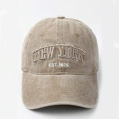 新款可水洗棉质棒球帽 - 绣有“NEW YORK”字样 - 带帽檐 - 3D刺绣户外帽