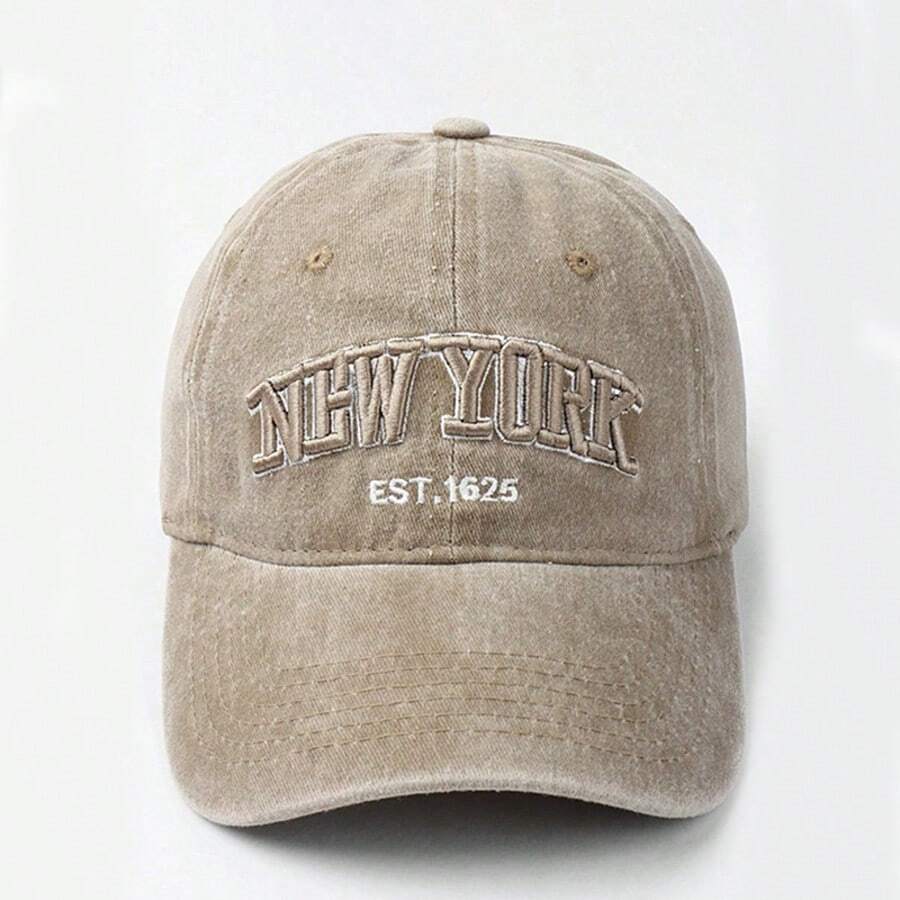 新款可水洗棉质棒球帽 - 绣有“NEW YORK”字样 - 带帽檐 - 3D刺绣户外帽 - 彩色 - 查看 1