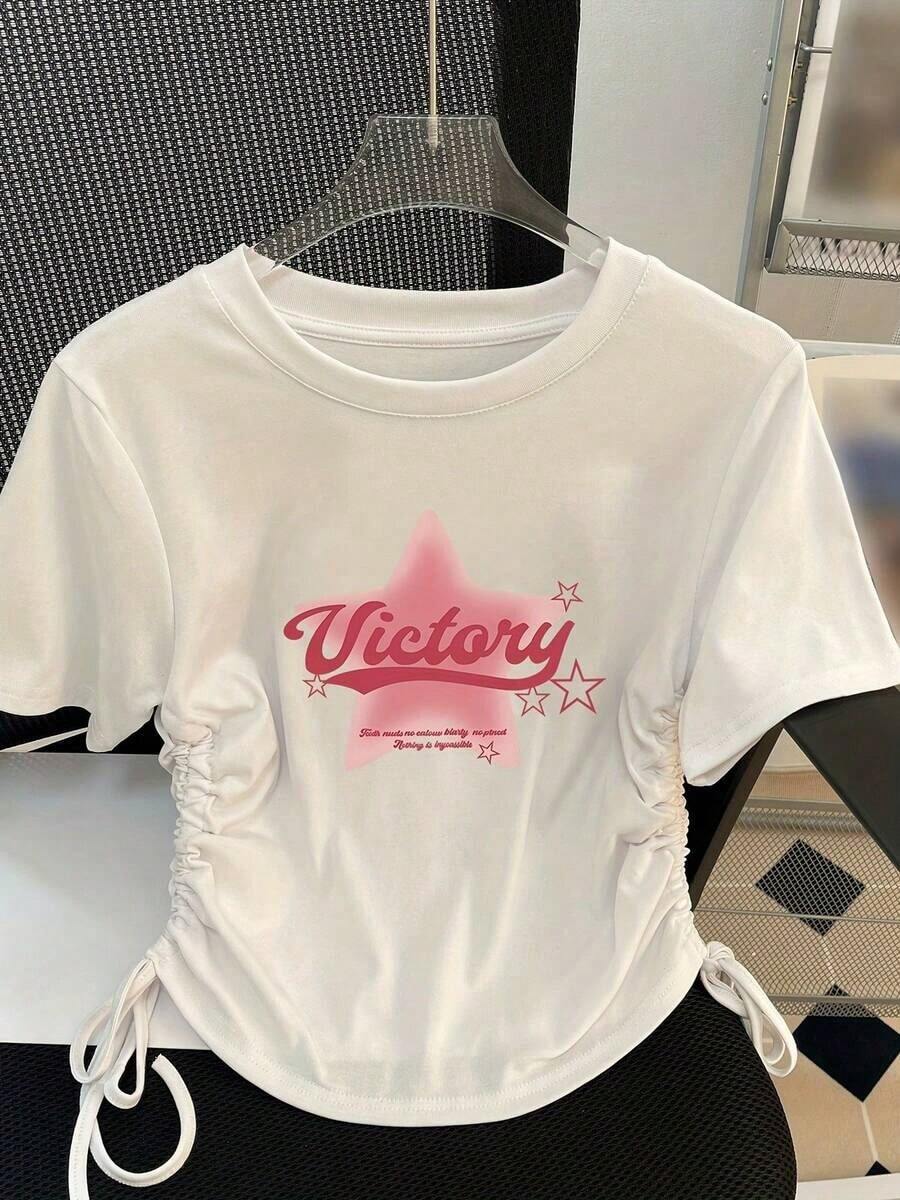 Camiseta blanca de manga corta con estampado para mujer - Blanco - Ver 1