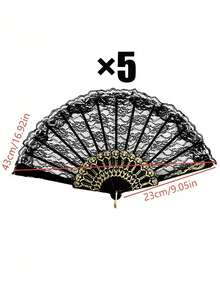 5pcs Lace Retro Folding Fans, Suitable For Gothic Theme Parties, Birthday Parties, Wedding Parties, Stage Props, And Photography Props - One Size Fits All - View 10