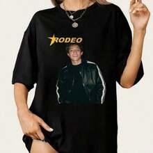 Camiseta de mujerplayeras de hombre Rodeo Star Graphic Tee, Oversized Uni T-Shirt, Retro Western Streetwear Top, Casual Cool Style Gi playeras camisas ZQTCCómoda y ligera - Negro - Ver 1