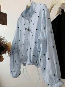 Chaqueta ligera con cremallera y dobladillo con cordón de lunares para mujer, primavera - Azul - Ver 7
