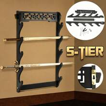 5-Tier Sword Holder Wall Mount Samurai Stand Display Katana Wall Hanger Rack AU - Black - View 2