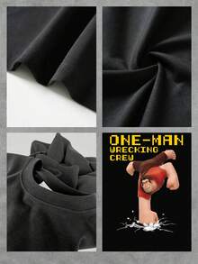 La imagen muestra a un personaje fuerte rompiendo el suelo con su puño simbolizando determinación poder y energía positiva camiseta de mujer  cómoda transpirable ideal para uso diario casual moderno - Negro - Ver 4