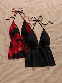 2 piezas Camiseta sin espalda con escote en V y tirantes con estampado de leopardo sexy, adecuada para vacaciones, citas, té de la tarde, vacaciones, festivales de música, estilo bohemio - Multicolor 19 - Ver 3