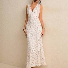 Elegant Ditsy Floral Sleeveless Dress, Suitable For Vacation Tea Party Tea Party Tea Party Pink Floral Floral Floral Summmer Summmer - Multicolor - Ver 8