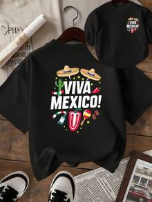 Sombreros cactus chile bandera y maracas celebran la energía vibrante de México con espíritu festivo y orgullo nacional camiseta de mujer de doble cara con estampado alegre y moderno - Negro - Ver 1