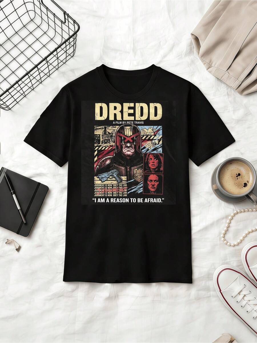 Dredd 2012 Movie Poster T-Shirt Karl Urban Judge Dredd Mega City One Graphic Tee - Black - View 1
