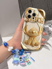 Disney Has Authorized, Phone Case - Chain Set, The Stitch Lilo & Stitch 3D Phone Case Plus A Silicone 3D Stitch Bracelet With Metallic Ring Removable Bracelet, Stitch And Angel Pattern, Compatible With Iphone17/16/15/14/13/12/11/XS/XR/X Plus Pro Max, A Stylish Cartoon Phone Case, The Perfect Gift Choice, Phone Protection, Durable Phone Cover, Great Gift For Friends And Family. - 白色 - 查看 4