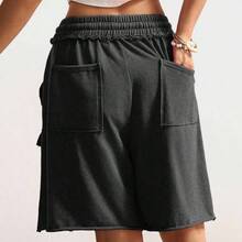 Women's Casual Drawstring Waist Cargo Pocket Loose Shorts - Naranja - Ver 7