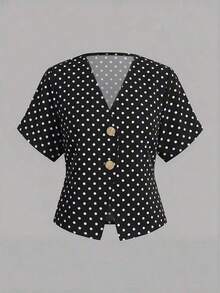Camisa blanca sólida con mangas de murciélago, doble botonadura y frente abierto elegante - Blanco y Negro - Ver 3