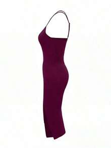 Vestido midi ajustado de unicolor y sexy para mujer - Rojo violeta - Ver 4
