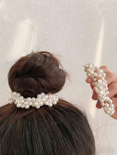 2 piezas Coleteros de mujer con perlas falsas, sujetadores de coleta, bandas elásticas para el cabello, scrunchies, cuerda para el cabello