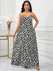 Lady Vestido largo con estampado de leopardo para mujer, estilo bohemio, sin espalda, holgado, vestido maxi suelto sin tirantes para cumpleaños, eventos, vacaciones, vestidos casuales, vestidos boho/bohemia/boho, top halter, ropa africana para mujer - Gris Oscuro - Ver 7