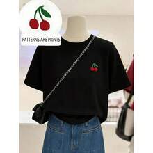 PLAYERA DE DAMA OVERSIZE CON ESTAMPADO DE CERECITAS MINI IDEAL PARA GYM O CASUAL - Negro - Ver 7