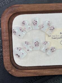 10pcs Y2K Nails Square Press On Nails Set - Handcrafted, White Nails, Handmade 3D Pink Rhinestone Flowers, Sparkling Pink Rhinestone Decoration, Delicate Graceful Nails - Perfect For Parties & Casual Attire, Perfect Holiday Gift For Women And Girls, Party, Wedding, Daily Wear, DIY Nail Art, Nail Set, Includes Tool Kit. Acrylic Nail Kit. - Multicolor - View 11