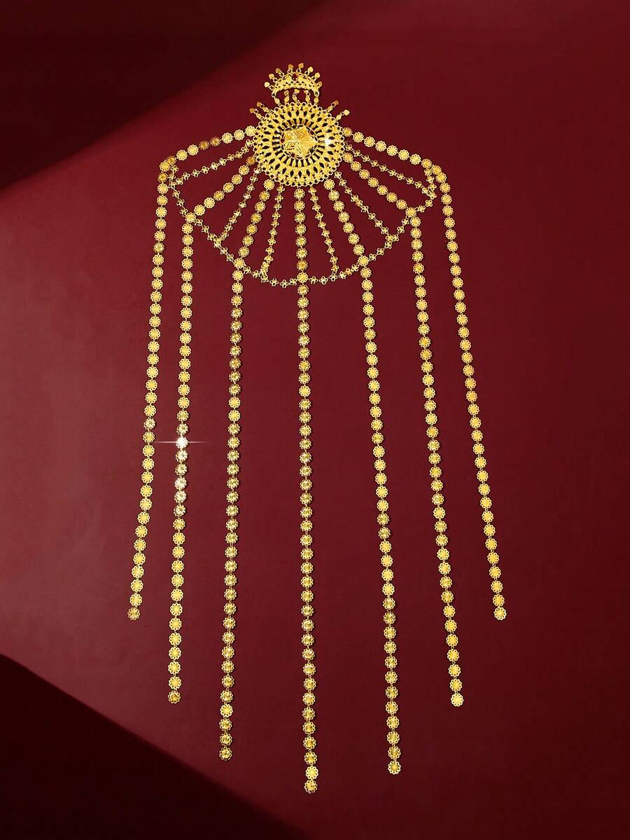 Mgyi Jewelry 镀金向日葵流苏头链，长款多层发饰，适合婚礼、派对和节日佩戴 - PMZ-004 - 查看 1
