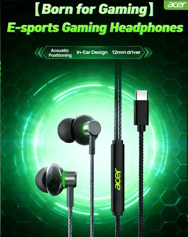 Acer OHW302 Stereo Wired In-Ear Headphones: In-Line Controls For Song Selection And Calls; Suitable For Both Gaming And Office Use; Comfortable For Extended Wear. - View 1