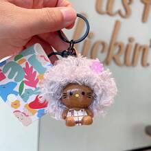 5PCS Finished Handmade Doll Modification Black Skin Cat Keychain Cartoon Fluffy Hair Wig Sitting Cat Backpack Pendant - Multicolor - View 5