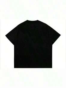 Camiseta de manga corta con estampado de letras estilo boyfriend casual para mujer, adecuada para primavera y verano, estilo minimalista, sudadera playeras de mujer - Negro - Ver 5