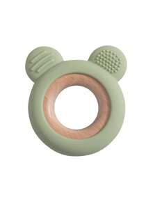 1pc Flower Teddy Bear Shaped Silicone Teether With Wooden Ring, Baby Teething Chew Toy, Multicolor Optional For Newborn Infant Molar Training - Multicolor - View 24