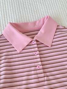 Conjunto de 2 piezas de camiseta de manga corta a rayas y minifalda de moda casual para mujer, primavera/verano 2026.Ropa de mujer de verano, conjunto de playa para el Día de San Valentín, estilo Y2K en color rosa claro - Rosa - Ver 5