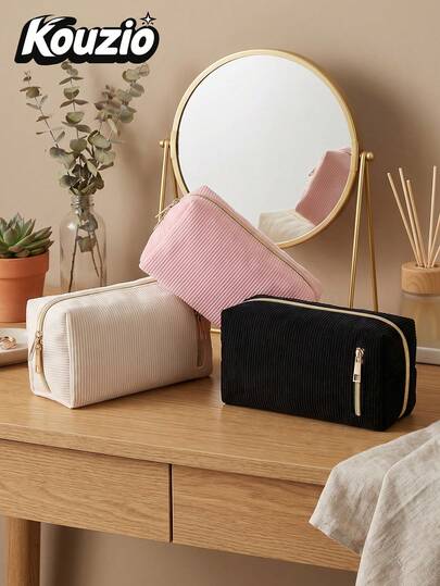 1pc Large Capacity Soft Velvet Cosmetic Bag, Zipper Portable Multi-Functional Travel Toiletry Bag, Spacious Practical Daily Makeup Storage, Fashionable Minimalist Solid Color Velvet Bag, Essential For Fashionable Travel, Student Stationery Gift, Suitable For Storing Cosmetics, Toiletries, Stationery And Other Small Items, Ideal For Graduation, Birthday, Holiday, Back To School Gifts