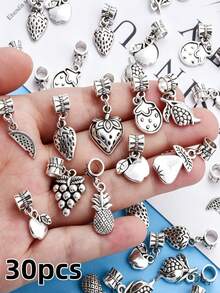 20/30/50pcs Vintage Hollow Heart, Fruit, Tree Of Life, Letter, Angel, Bow, Halloween, Christmas Alloy Pendant Assortment Set, Multiple Style Heart Designs With Connectors, Suitable For DIY Personalized Fashion Bracelets, Necklaces, Keychains And Other Jewelry Accessories - Silver - View 9